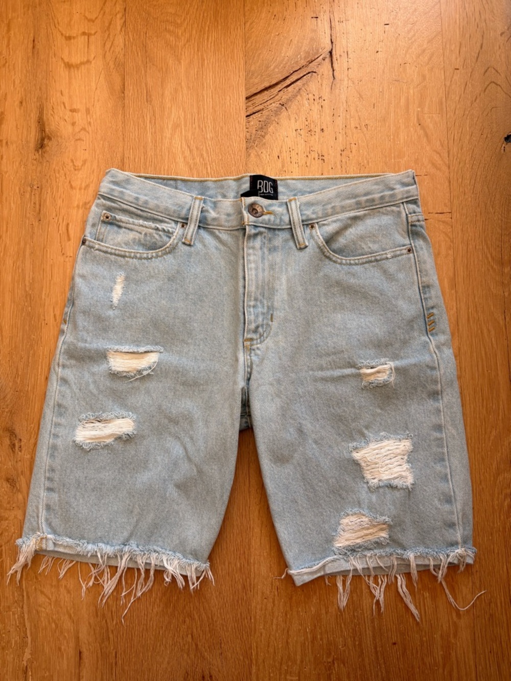 BDG Pale Blue Ripped Denim Shorts